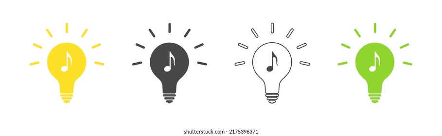 Music notes icon in light bulb set. Vector.