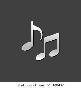 Music notes icon in metallic grey color style. Musical crotchets quaver
