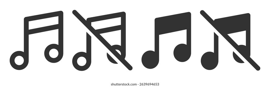 Music notes icon. Musical key vector symbol on transparent background. Mute and unmute volume sound.