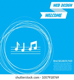 music notes icon on a blue background with abstract circles around and place for your text. Vector illustration