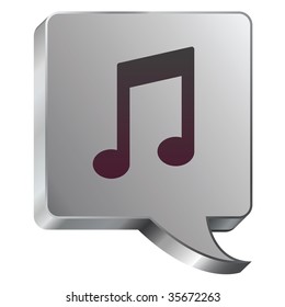 Music notes icon on stainless steel modern industrial voice bubble icon suitable for use as a website accent, on promotional materials, or in advertisements.