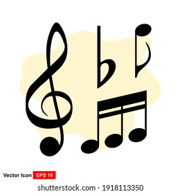 Music notes icon on white background.