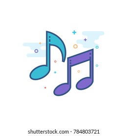 Music notes icon in outlined flat color style. Vector illustration.