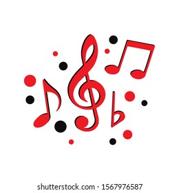Music notes icon, with red and black dots, vector illustration.