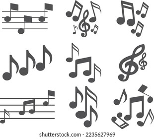 Music notes icon set, classical music notes icon set black vector