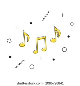 Music notes icon set with geometric shapes on white background. Music notes, song, melody or tune flat vector icon for musical apps and websites. Vector