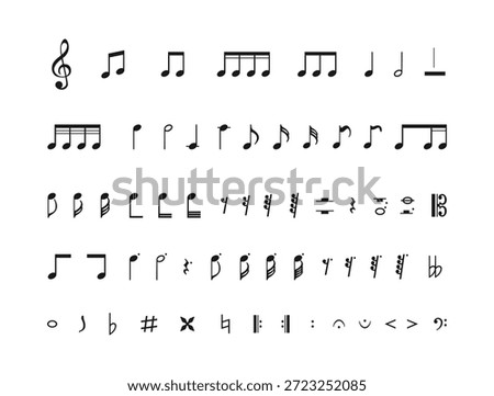 Music notes icon set, group musical notes abstract background. Dynamic music abstract design. Vector illustration.