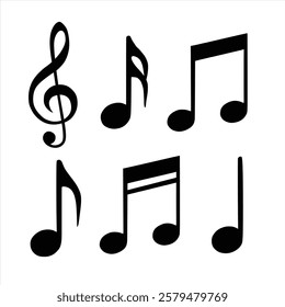 Music notes icon set isolated on white background. 