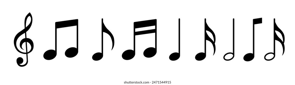 Music notes icon set. Musical key symbols. Music notes symbol vector illustration. 