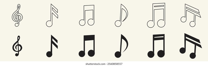Music notes icon set. Musical key symbols. Music notes symbol vector illustration isolated on white background.