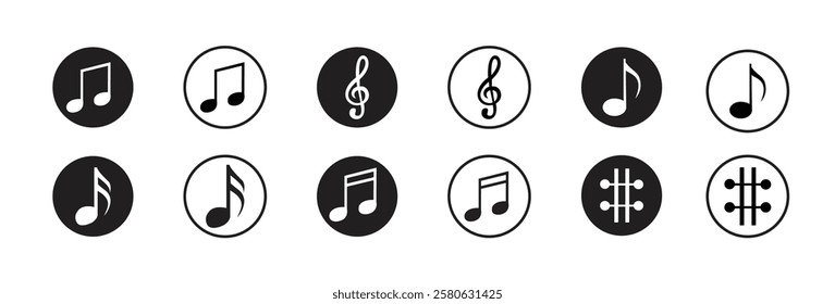 Music notes icon set. Musical key symbols. Music notes symbol vector art illustration design.