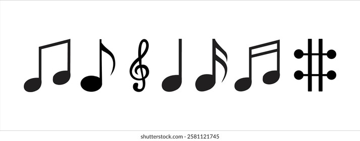 Music notes icon set. Musical key symbols. Music notes symbol vector illustration.