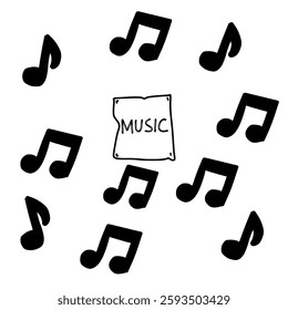 Music notes icon set. Musical key symbols. Music notes symbol hand drawn vector illustration.