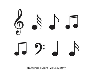 Music notes icon set. Musical key symbols. Music notes symbol vector illustration