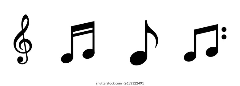 Symbolsatz für Musiknotizen. Musikschlüsselsymbole. Vektorgrafik mit dem Symbol für Musik