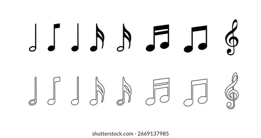 Music notes icon set. Musical key symbols. Music notes symbol vector illustration.
