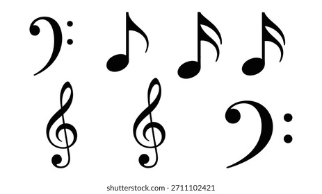 Conjunto de iconos de notas musicales. Símbolos clave musicales. Notas de música símbolo de arte de Ilustración vectorial