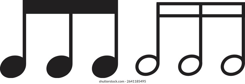 Music notes icon set. Poised flat and line symbol photograph, emphasized by defined bold, musically perfect, clarity, horizontal, sound collection isolated on transparent background, used for web.