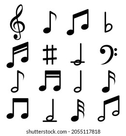 Music notes icon set. Music notes symbol. Song, melody or tune vector icon for musical apps and websites.