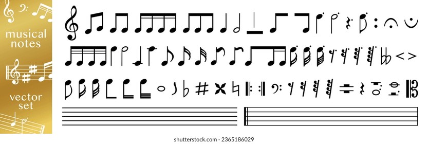 Music notes icon set, Music notes symbol. Black notes symbol on transparent background