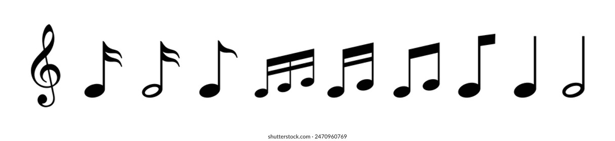 Music notes icon set. Music notes symbol. Musical key signs. Eighth note symbol for apps and websites, vector illustration