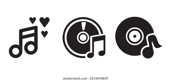 Music notes icon set, Music notes symbol, musical instrument silhouettes.vector illustration