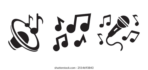 Music notes icon set, Music notes symbol, musical instrument silhouettes.vector illustration