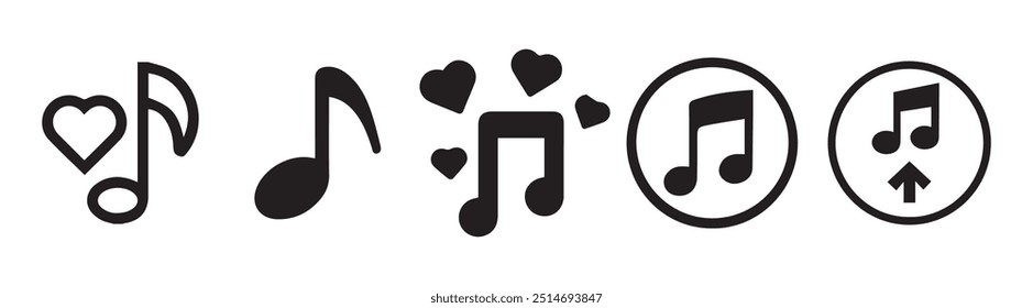 Music notes icon set, Music notes symbol, musical instrument silhouettes.vector illustration