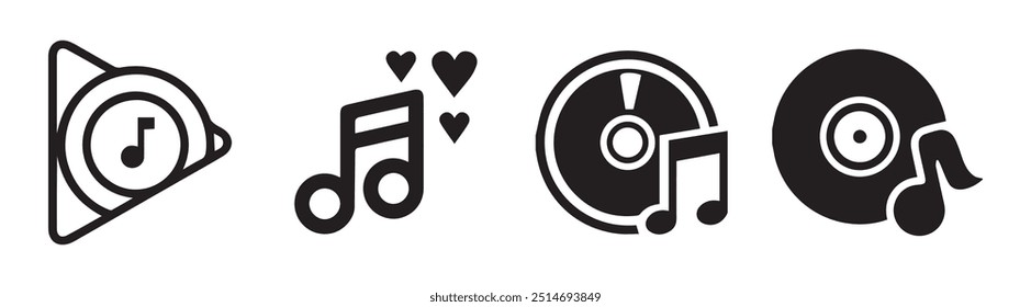 Music notes icon set, Music notes symbol, musical instrument silhouettes.vector illustration