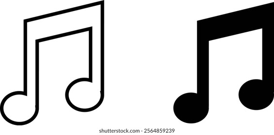 Music notes icon set, Music notes symbol, vector flat and line collection isolated on transparent background. Musical Note Sign Treble Clef. Kids pencil textured symbols. Freehand pastel childish.