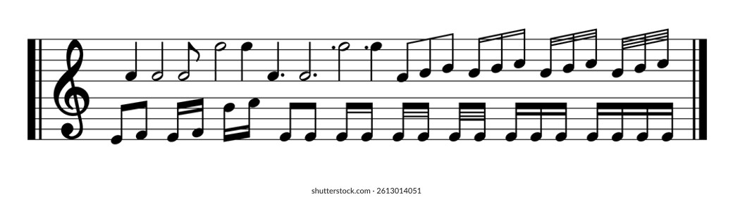 Music notes icon set. Music notes symbol. Black notes symbol. Musical key trendy style elements.  