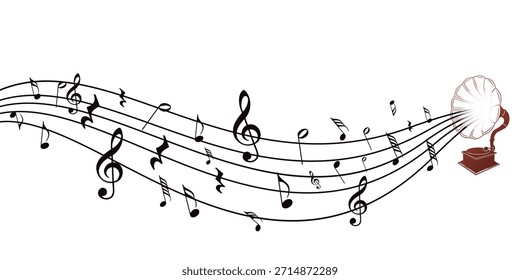 Conjunto de iconos de notas musicales, Símbolo de notas musicales, Notas musicales Variedades de notas musicales. Fondo musical.