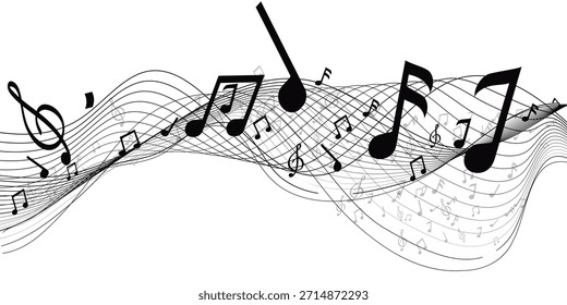 Conjunto de iconos de notas musicales, Símbolo de notas musicales, Notas musicales Variedades de notas musicales. Fondo musical.