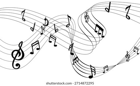 Conjunto de iconos de notas musicales, Símbolo de notas musicales, Notas musicales png. Variedades de notas musicales. Fondo musical.