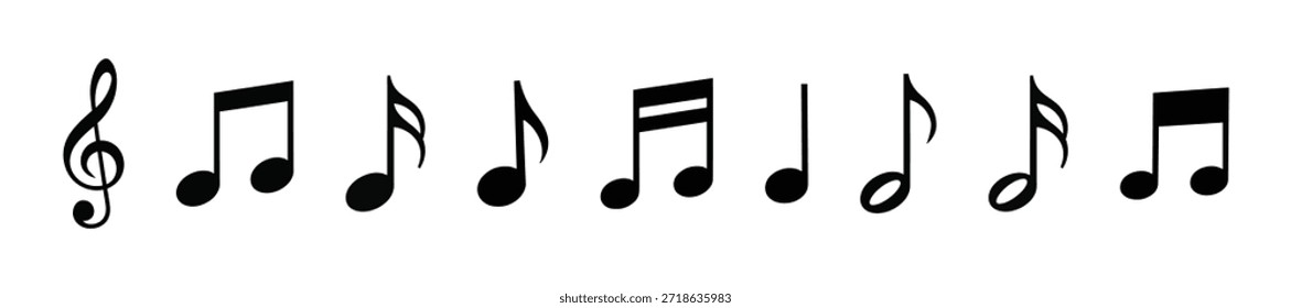 Conjunto de ícones de notas musicais, símbolo de notas musicais, ilustração vetorial