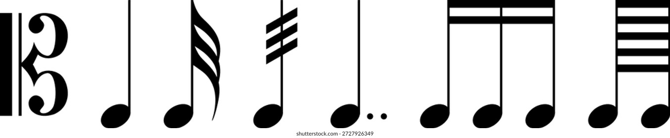 Conjunto de iconos de notas de música, símbolo de notas de música, símbolo de Ilustración vectorial aislado sobre fondo transparente