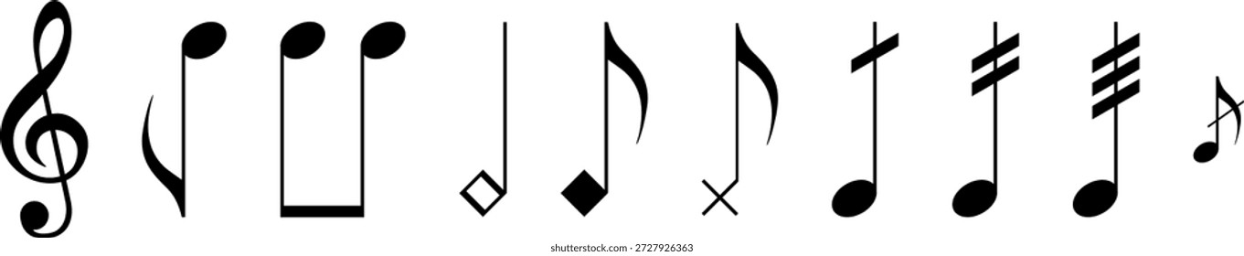 Symbolsatz für Musiknotizen, Symbol für Musiknoten, Symbol für Vektorgrafik einzeln auf transparentem Hintergrund