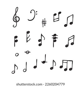 Music notes icon set, Vector hand drawn illustration.