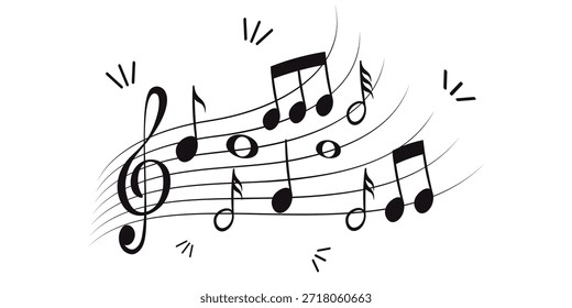 Music notes icon, Simple Music Icon Vector Illustration, Music notes wave isolated, group musical notes background. 