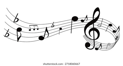 Music notes icon, Simple Music Icon Vector Illustration, Music notes wave isolated, group musical notes background. 