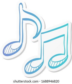 Music notes icon in sticker color style. Musical sheets sign crotchets quaver