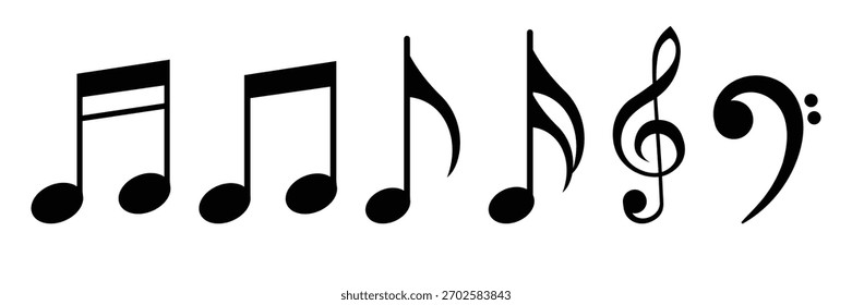 Ícone de notas musicais, conjunto de vetores. Plano de fundo das notas musicais. Símbolo da Silhueta de Notas musicais. Melodia e sintonia ícone vetor plano para aplicativos musicais, sites e logotipo.