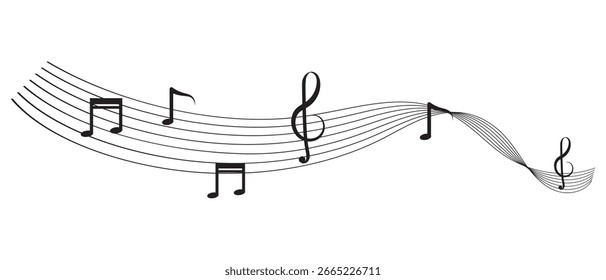 music notes icon with wave isolated. vector illustration of a musical notes.