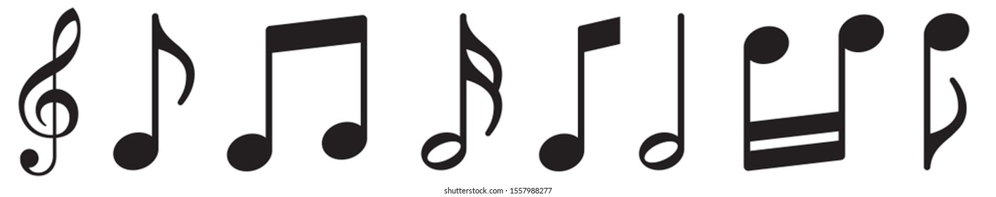 Music notes icons set. Black notes symbol on white background - stock vector.