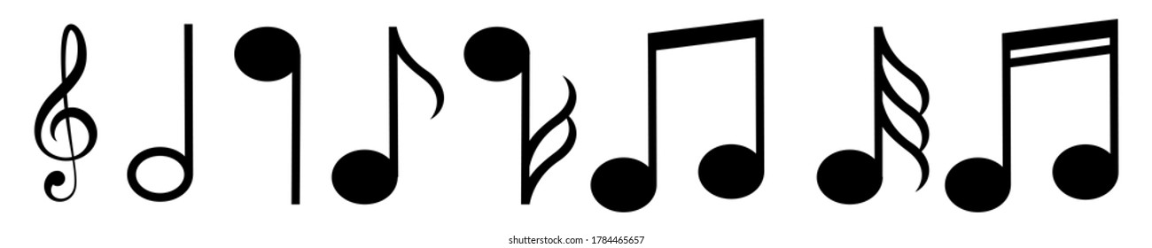 Music notes icons set. Black notes symbol on white background - stock vector.