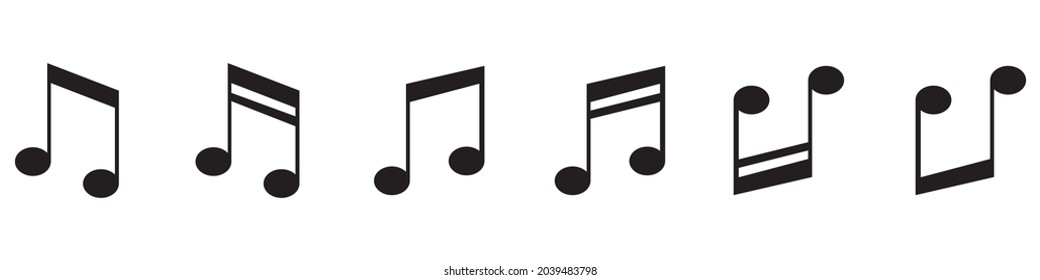 Music notes icons set. Black notes symbol on white background - stock vector.	
