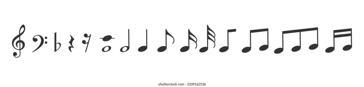 Music notes icons set. Black notes symbol on white background.