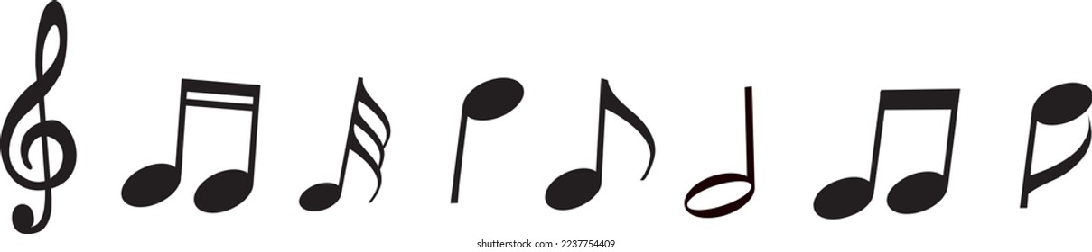 Music notes icons set. Black notes symbol on white background