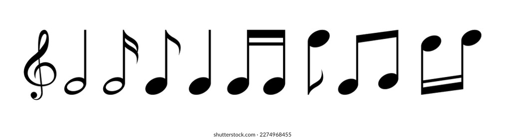 Music notes icons set. Black notes symbol on white background - stock vector 10 eps.