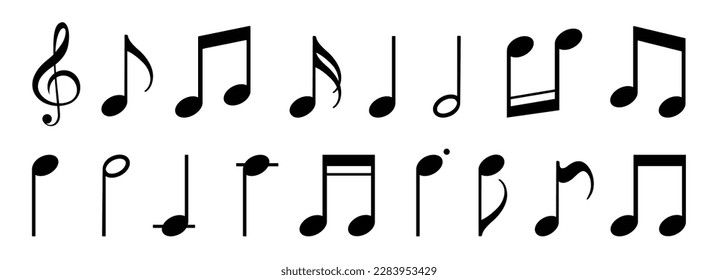 Music notes icons set. Black notes symbol on white background - stock vector 10 eps.